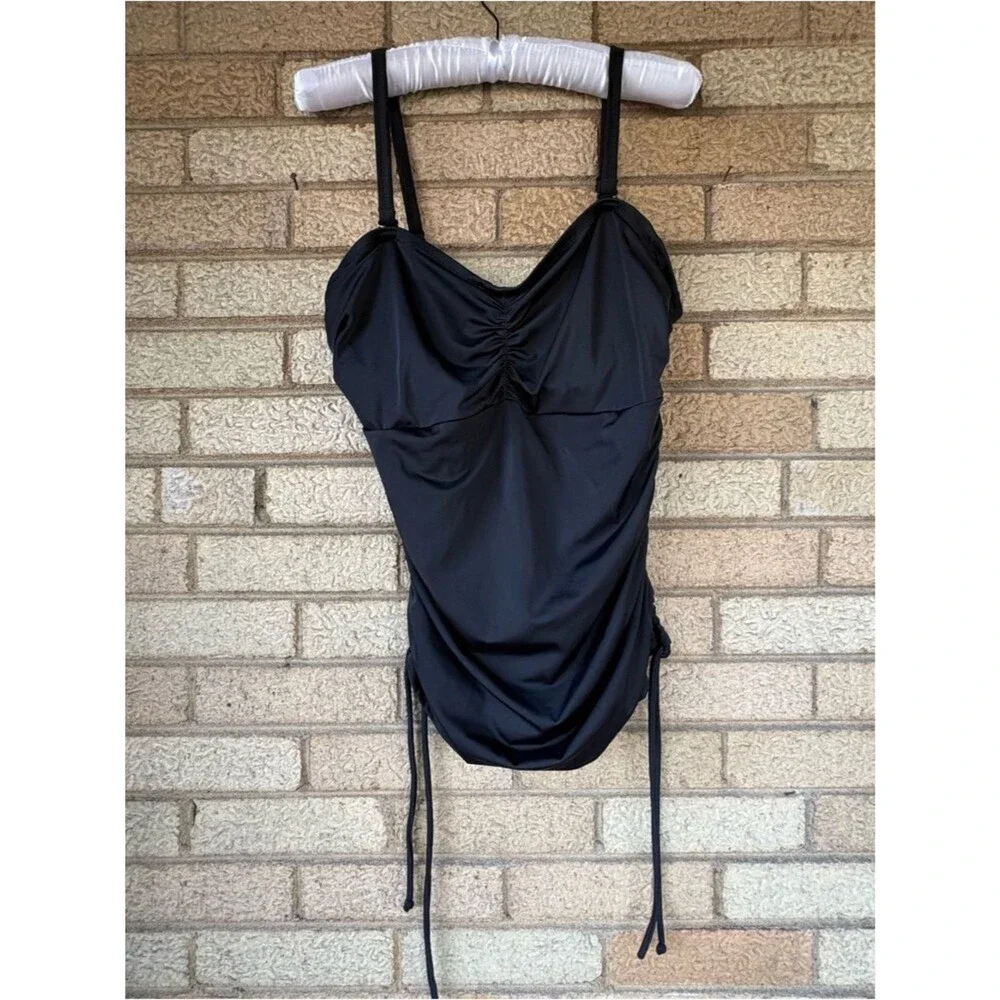 Black Women’s Swimsuit Tankini Top with Ruching and Removable Straps